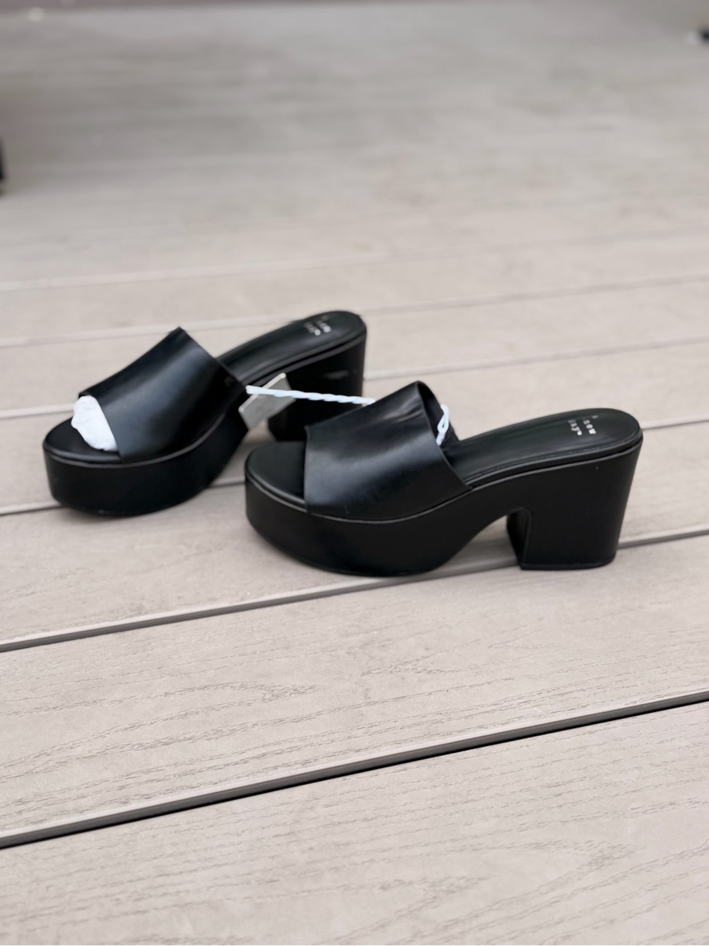 a new day Black Platform Slide Mules with Block Heel